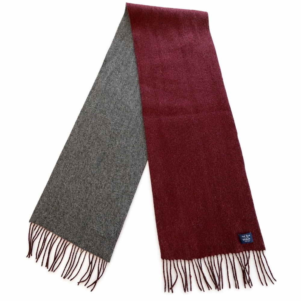 Wool Scarf Gray and Burgundy 70”